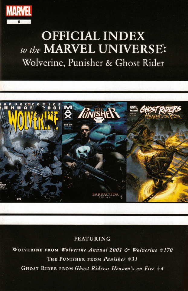 Wolverine, Punisher & Ghost Rider: Official Index to the Marvel Universe #6